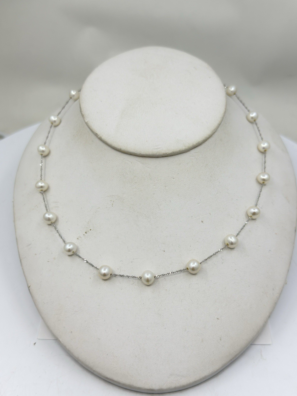 EFFY 14k White Gold Cultured Pearl 5.5mm Station Necklace 18” 6.5g w/Tag New