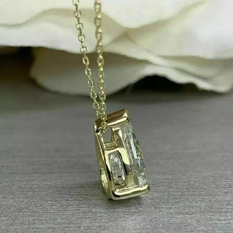 2.00Ct Pear Cut Real Moissanite Solitaire Pendant Free Chain 14K Gold Plated