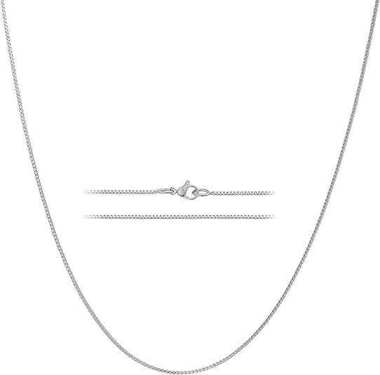 24K White Gold Box Chain Necklace – Thin, Dainty, White Gold Plated Stainless St