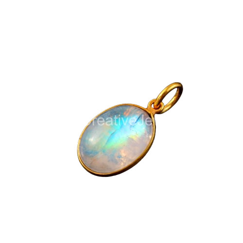 Genuine Moonstone Cabochon Pendant 14K Solid Gold Minimalist Charm 3110