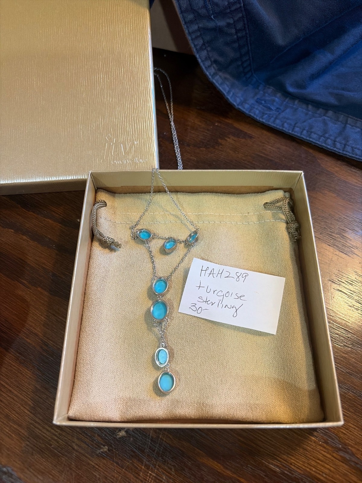 JTV Sleeping Beauty Turquoise Sterling Silver Dangle Necklace Lobster Clasp