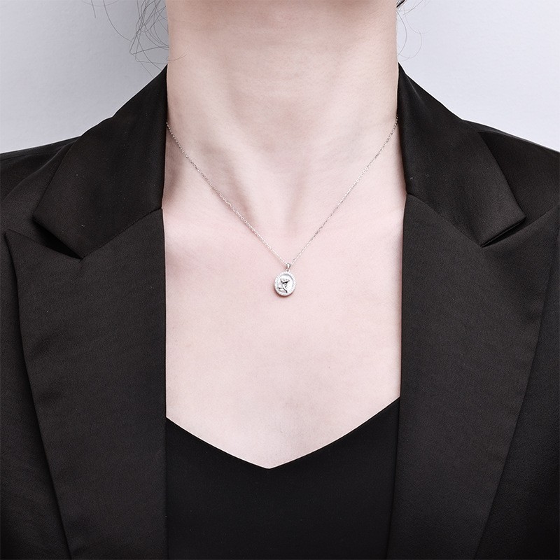 S925 Silver Oval Rose Pendant Necklace MOP Moissanite Korean Dainty Women Chain