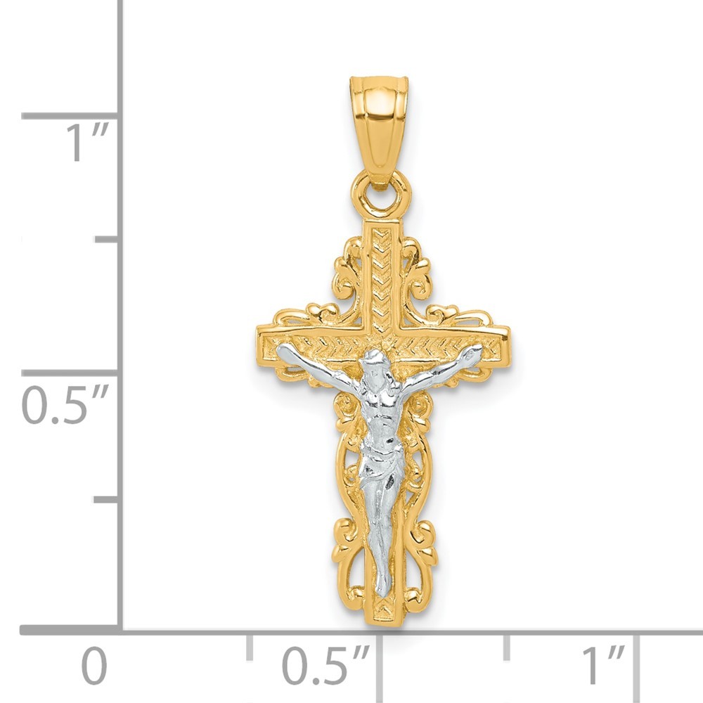 10k Two-tone Gold Crucifix Pendant for Women 0.75 gram, L-1.07 In, W-0.48 In