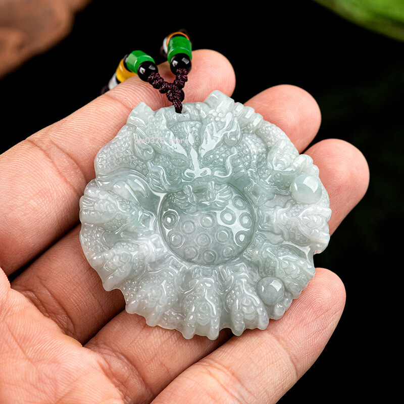 100% Natural Jade A Grade Jadeite Women Men Light Green Zodiac Dragon Pendant