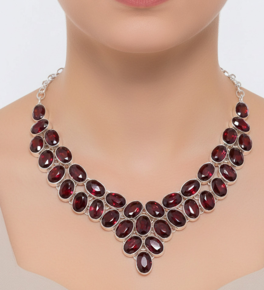 Red Garnet Gemstone 925 Sterling Silver Jewelry Birthday Gift Necklace S-18