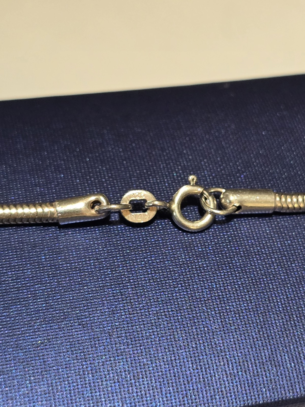 925 Sterling Silver Snake Chain Blue Stone Pearl Pendant 16″ Long