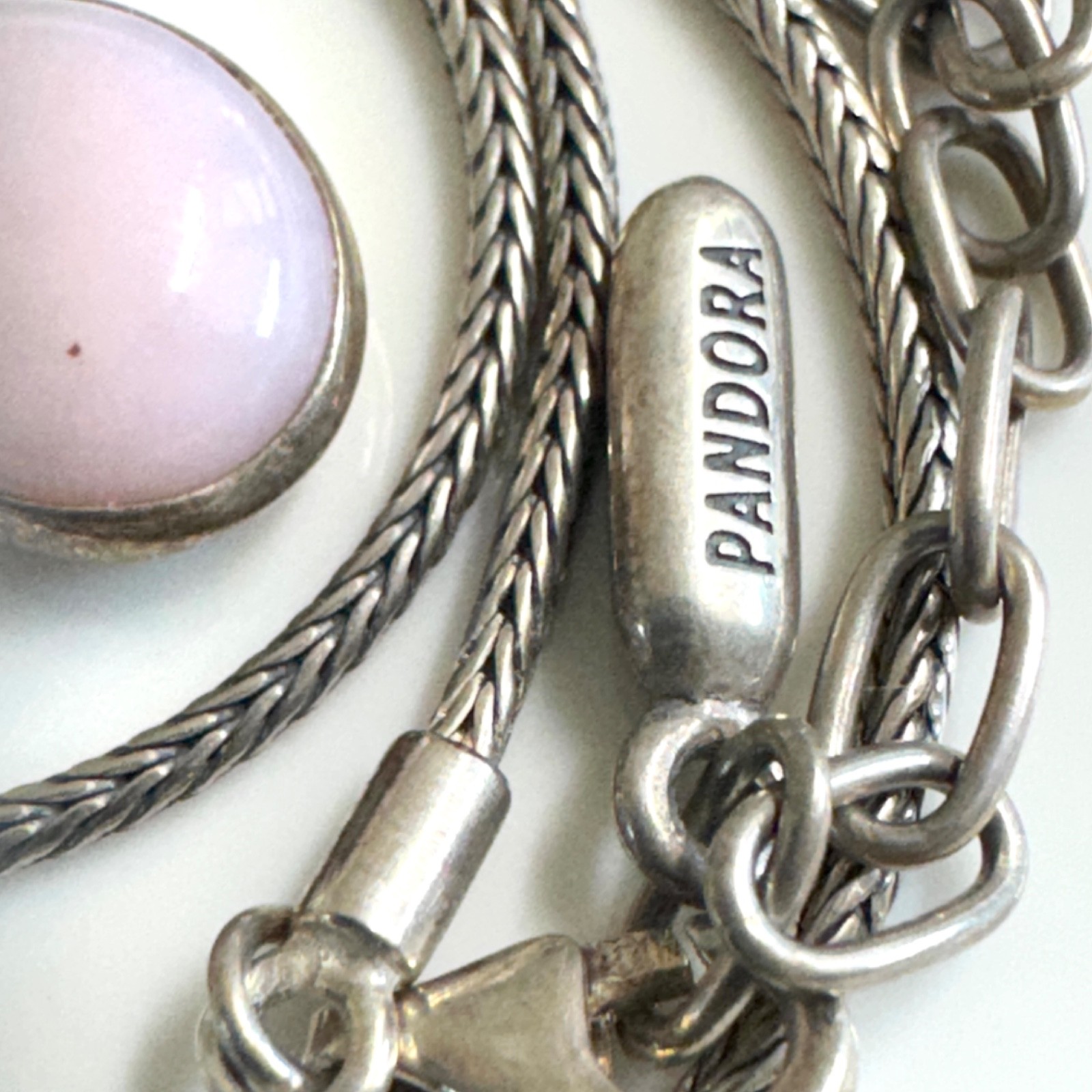 RARE AND RETIRED PANDORA PINK OPAL Sterling Silver Necklace 390116RHO-45
