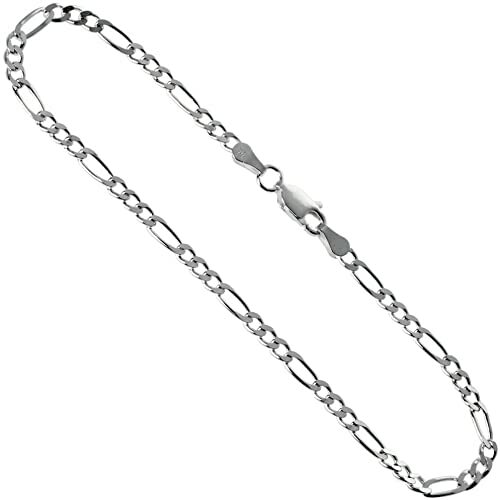 925 Sterling Silver Figaro Chain Bracelet Beveled Edge from Italy 3mm 7″-10″