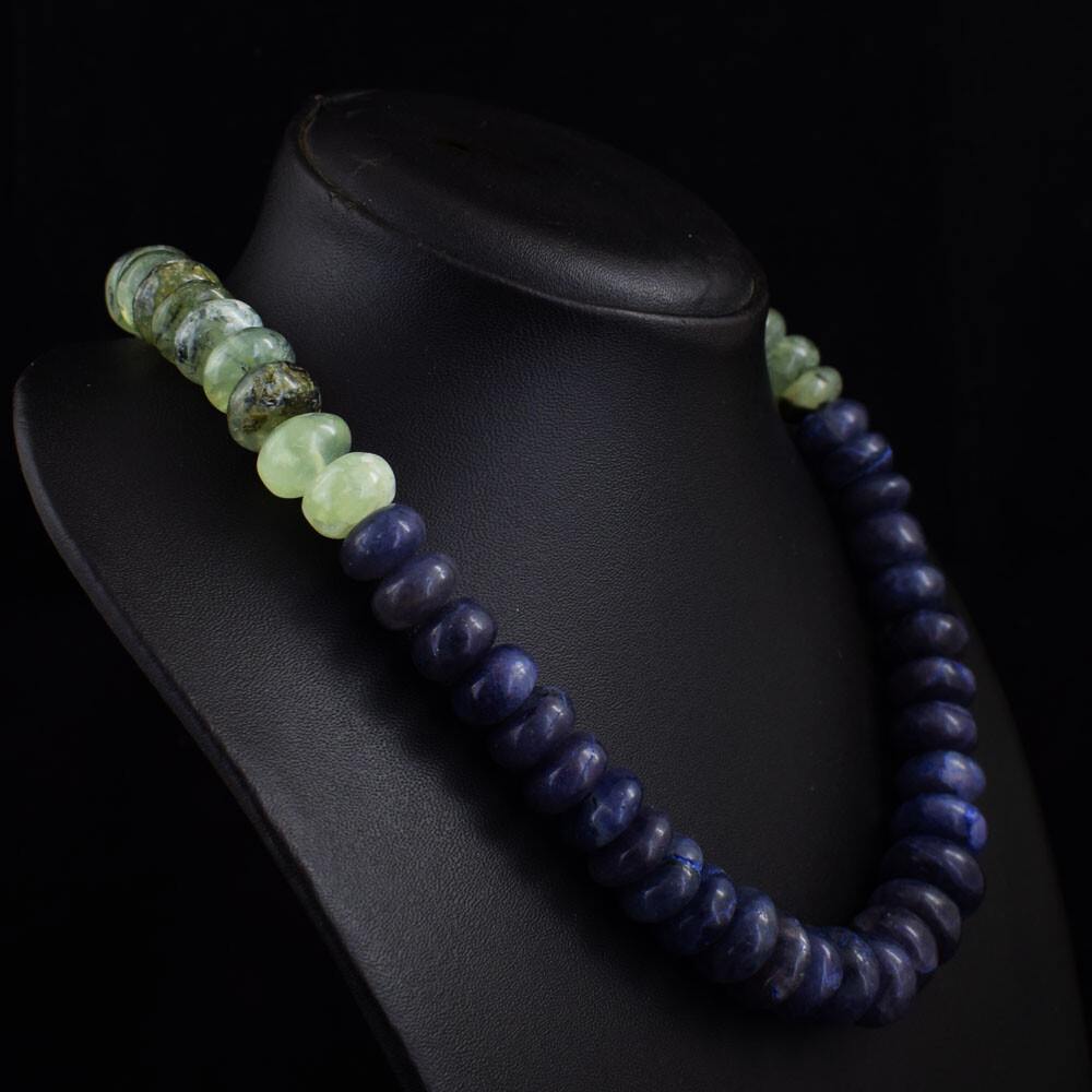799 Cts Natural Iolite & Phrenite Rondelle Beaded Womens Necklace JK 19E403