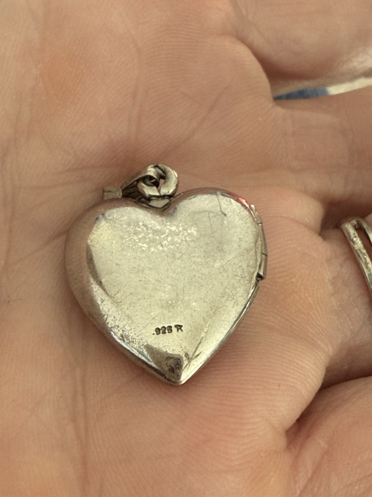 Sterling Silver Heart Photo Locket w/ Pink Rose & MOM Engraved 925 Pendant 3.2g