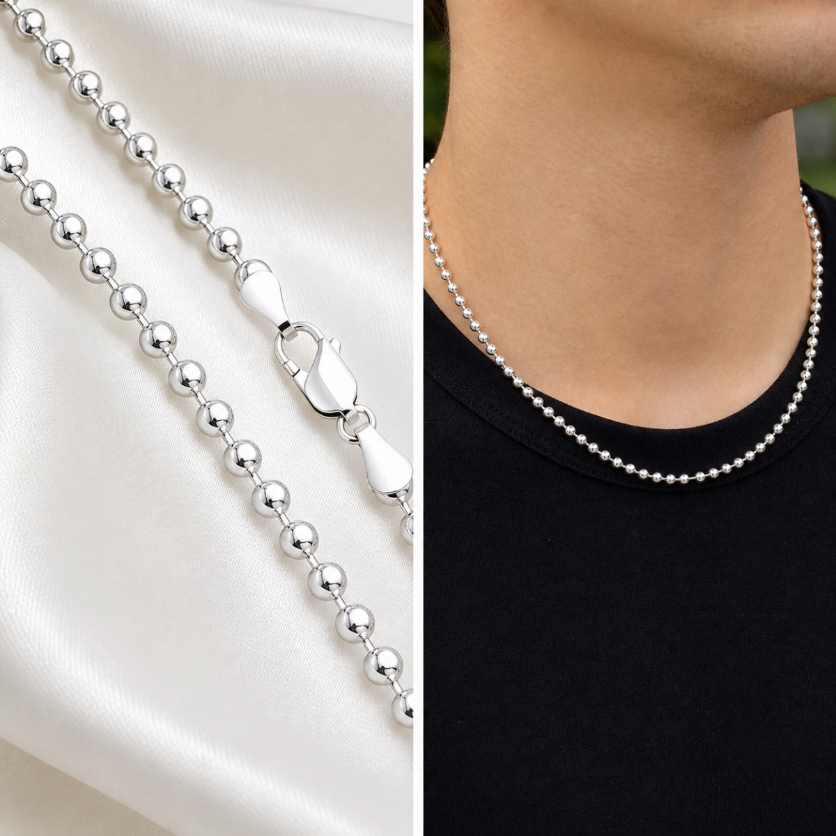 Sterling Silver 925 Italian Ball Bead Chain Necklace 2.4mm 22 Inch Dog Tag