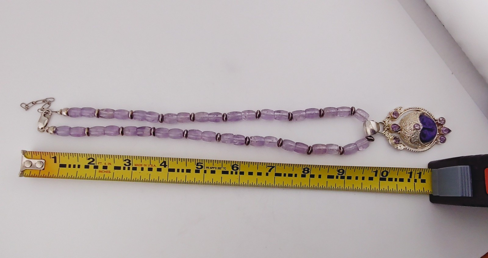 Charoite Amethyst Bead Sterl Silver Purple Goddess Gemstone Pendant Necklace 20″