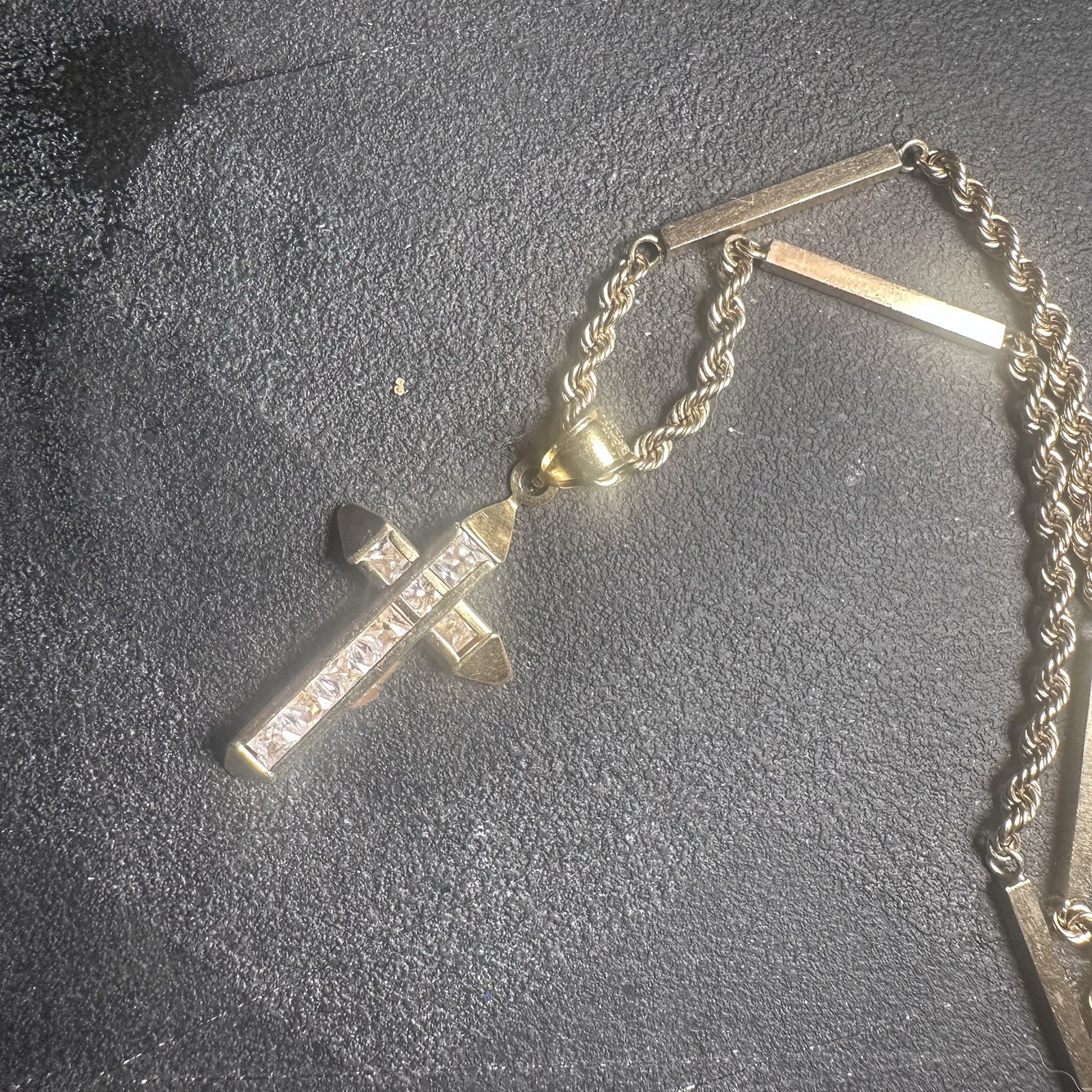 14k Vintage Necklace Rope And Bar Chain 14k Pendant. Stones Unknown 24inch