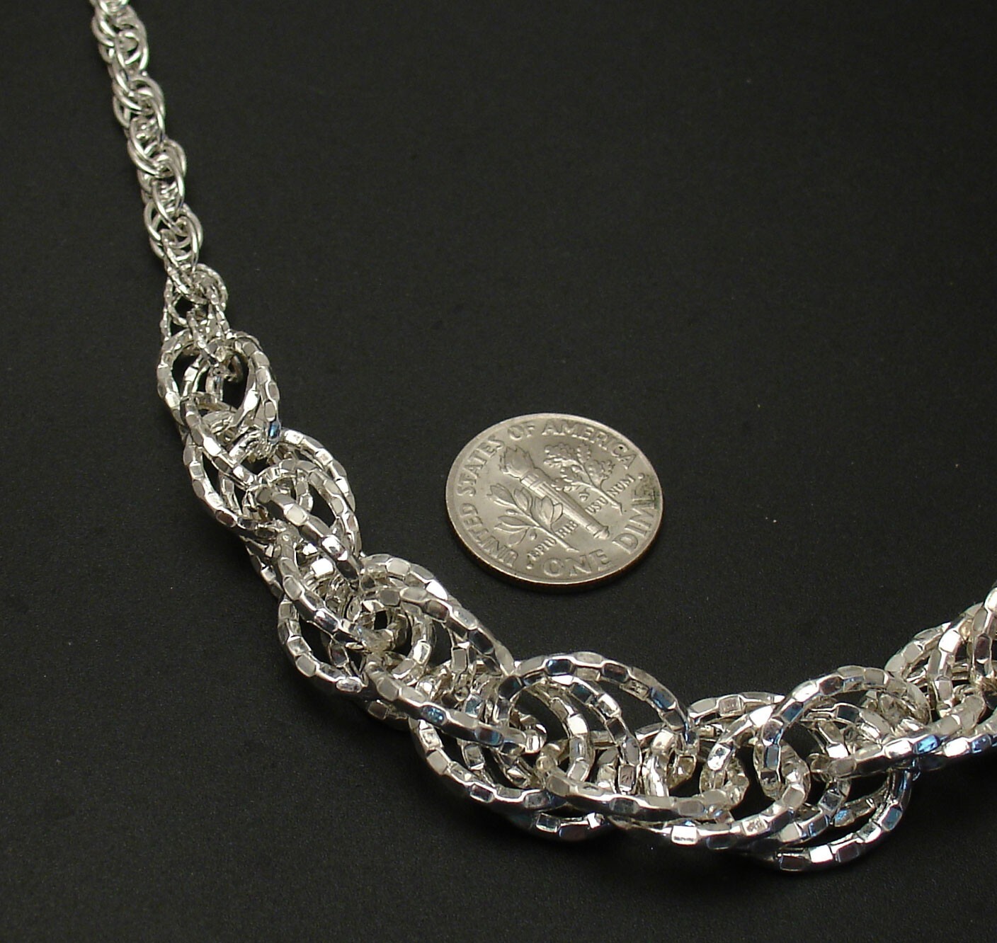 Graduated Diamond Cut Oval Link Chain Necklace Real 925 Sterling Silver