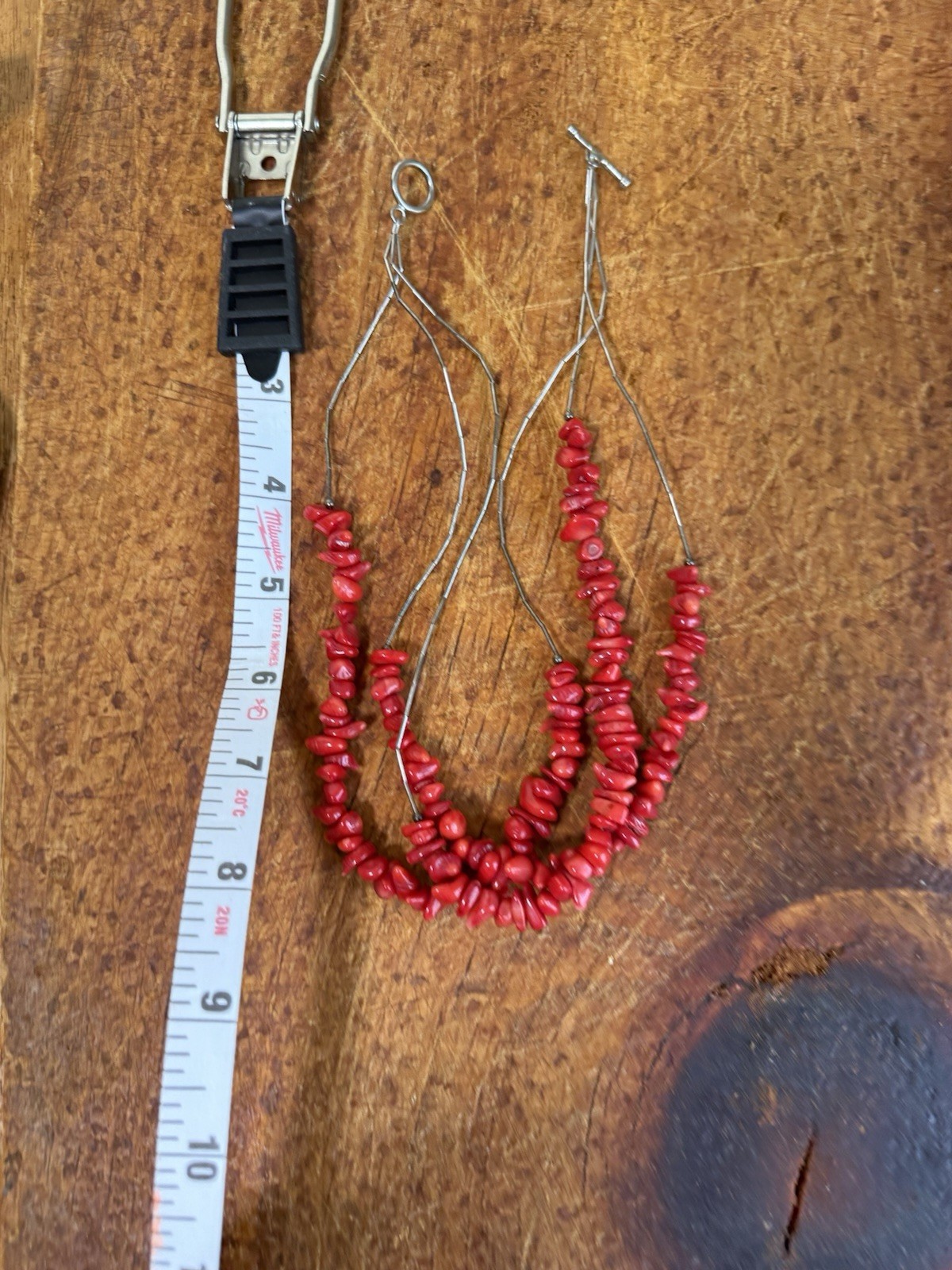Red Coral Chip Bead Teardrop Dangle/necklace 925 Silver Metal Closure(untested)
