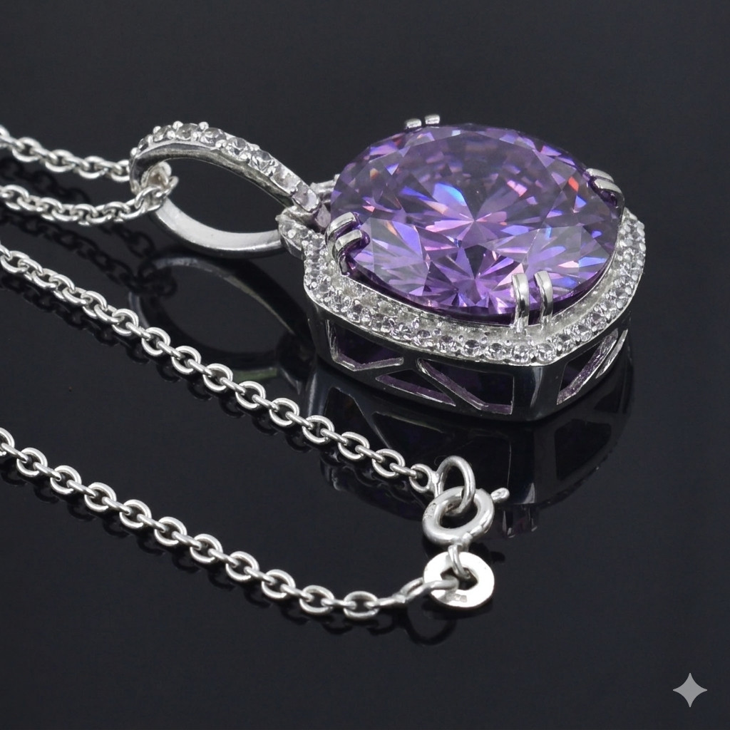 HUGE 19 Ct Certified Purple Diamond Solitaire Necklace, FREE Diamond Studs