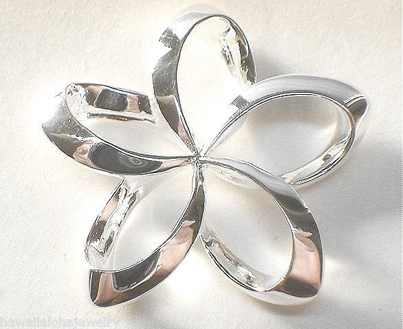 26MM SOLID 925 STERLING SILVER HAWAIIAN RIBBON PLUMERIA FLOWER SLIDE PENDANT