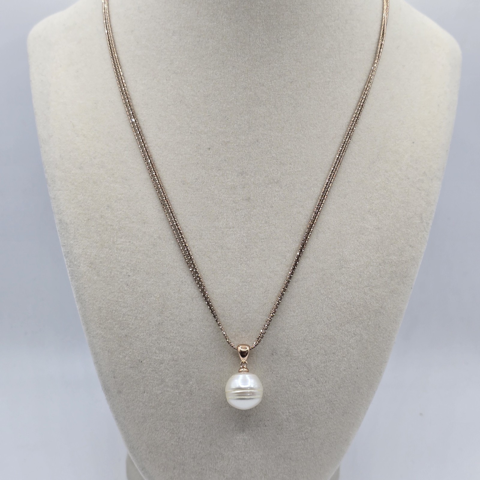 Honora 925 Italy Rose Gold Over Sterling Pearl Pendant Necklace 3 Strand 18″