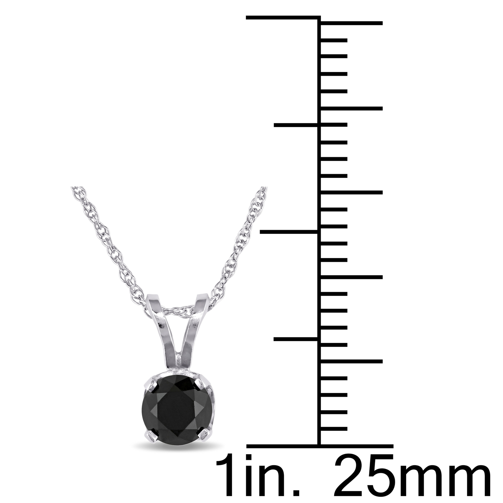 Amour 10k White Gold 1/2CT TDW Black Diamond Solitaire Pendant with Chain