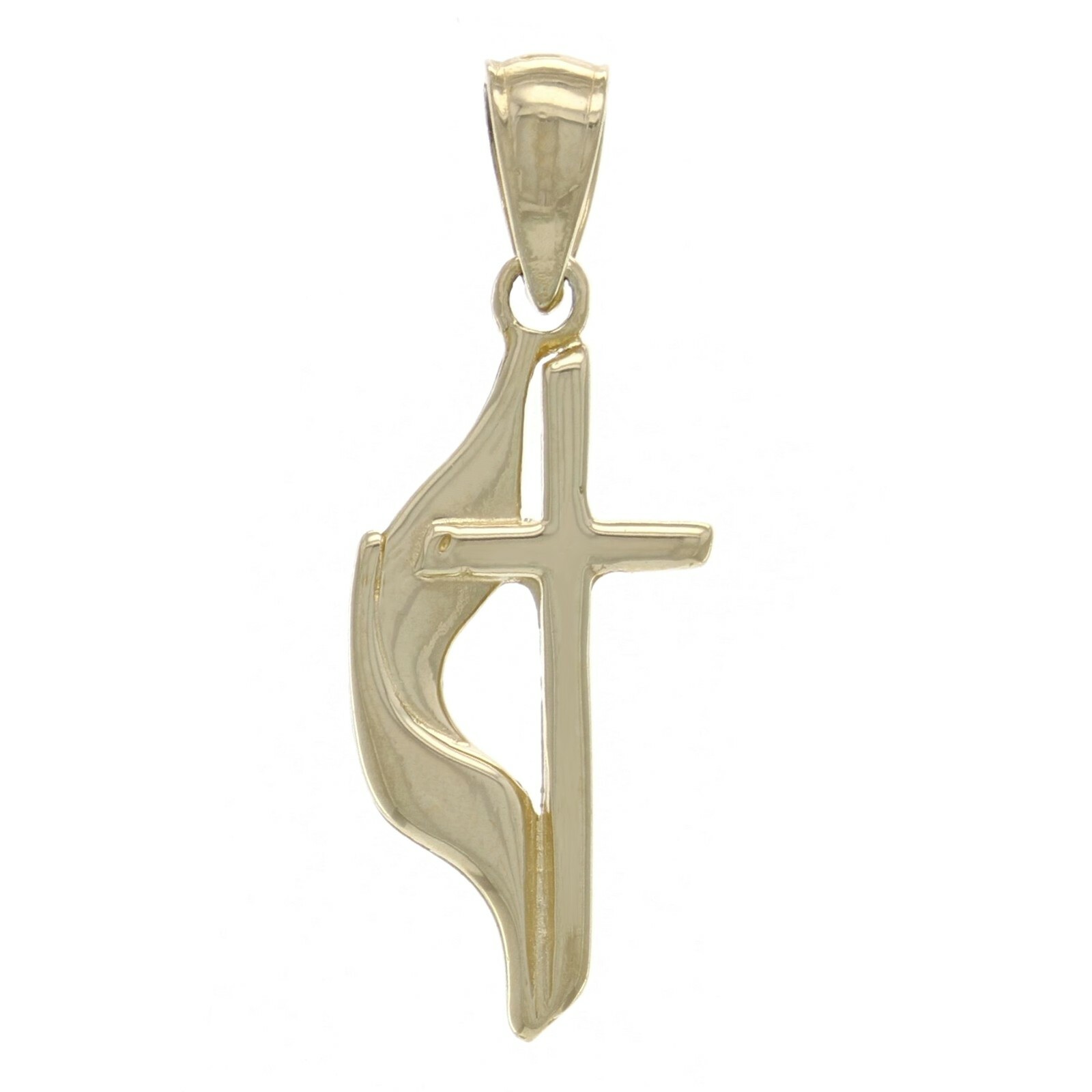 14k Yellow Gold Solid Religious Methodist Cross Charm Pendant 1″ 1.3 grams