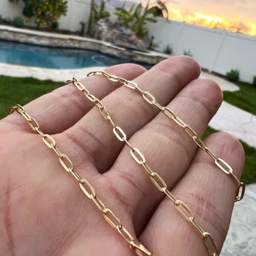 14K Yellow Gold 2.5mm Paperclip Link Chain Necklace, 20”