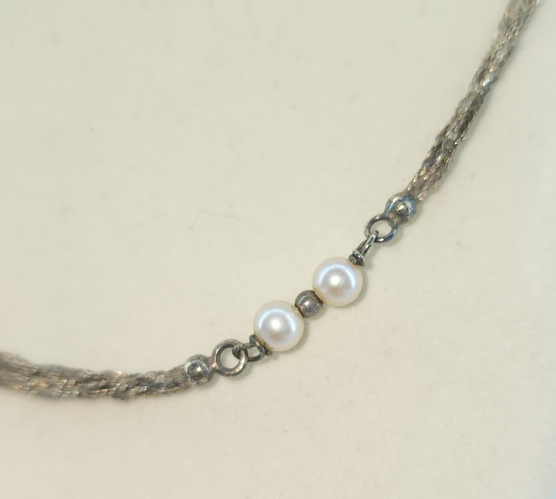 Vintage Unbranded Italy 925 Sterling Silver Chain Necklace Segmented Pearls 17”