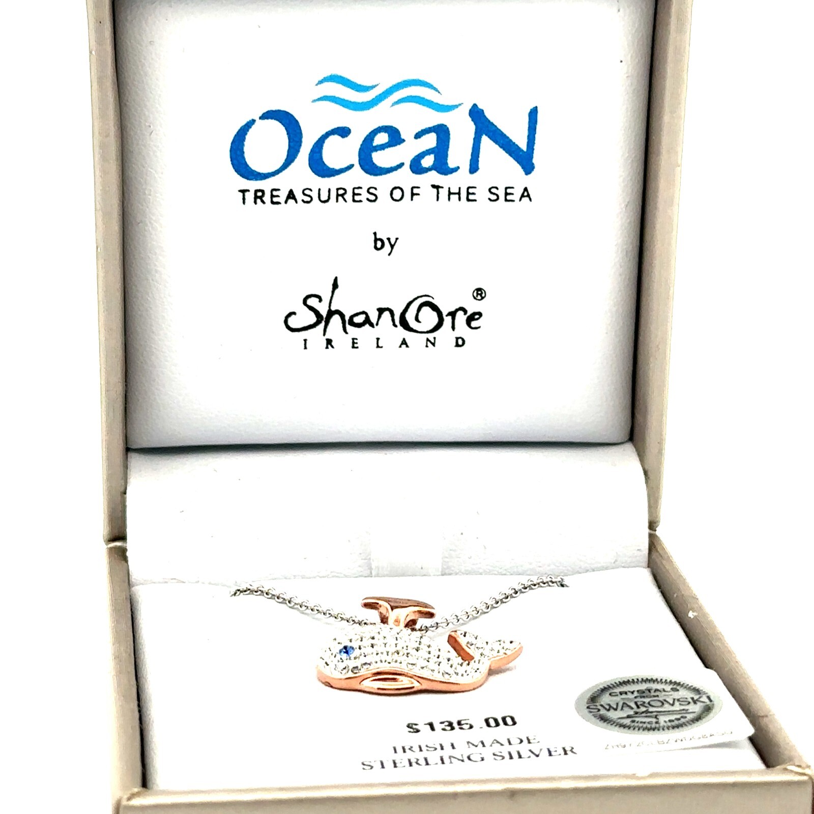 Sterling Silver Whale Necklace W/Swarovski Crystal (3/4 x 1/2 Inch) Chain 18+2