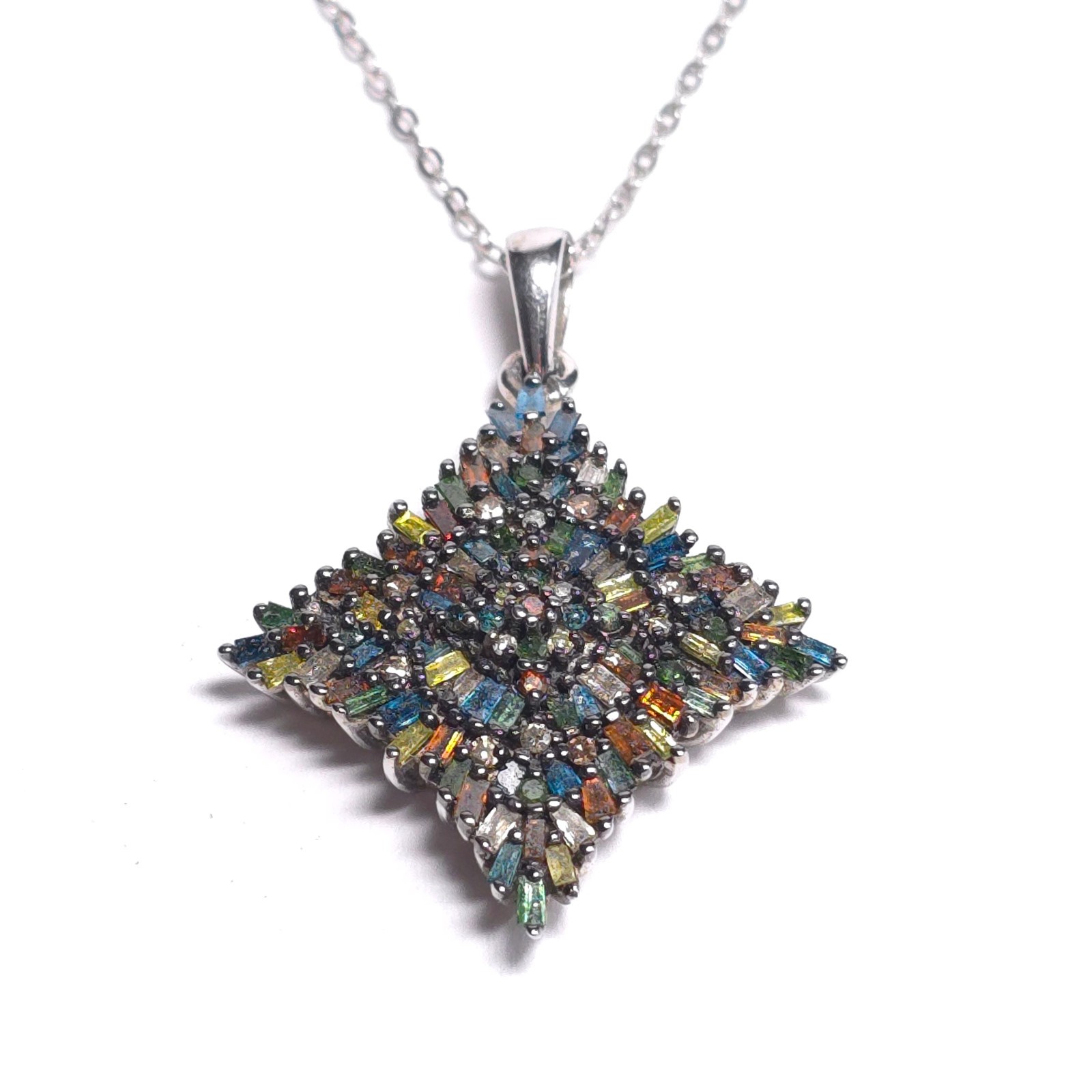 STS Multicolor (IR) Diamond 925 Silver Pendant w/ Chain 20in