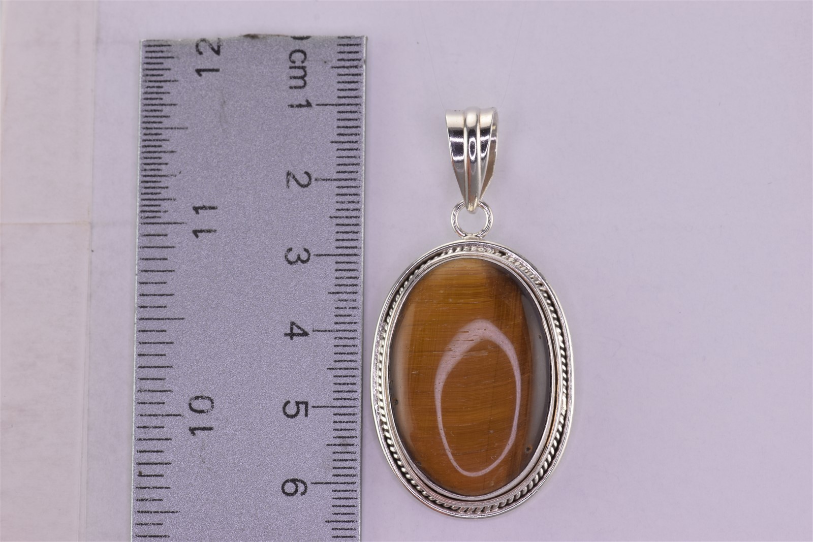 Sterling Silver 41mm x 26mm Oval Framed Tigers Eye Statement 925 Pendant 14g