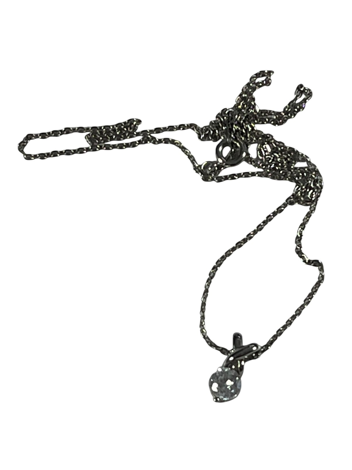 Solitaire Pendant Necklace Clear Stone Link Chain Spring Ring Clasp Jewelry