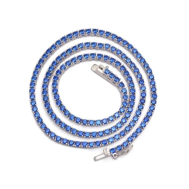 17 ct Created Blue Sapphire Platinum Plated Wedding Tennis Women’s Necklace 3mm