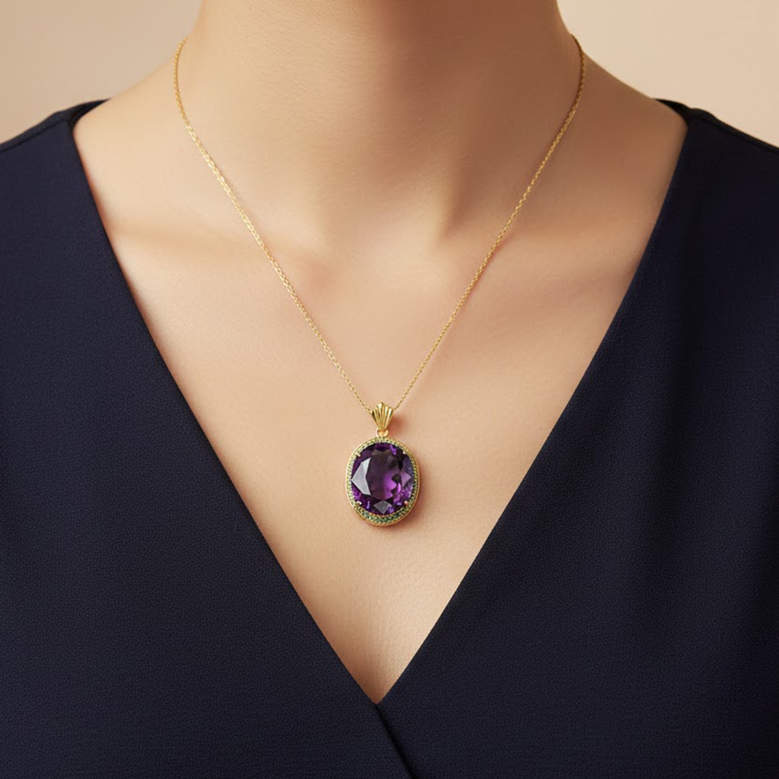 24K Gold 925 Sterling Silver Pendants Glittering Color Changing Sapphire 29.65Ct