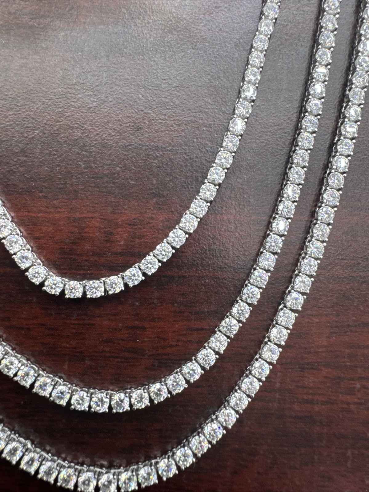 MOISSANITE Tennis Chain Real 925 Silver Yellow Rose Gold Plated Necklace