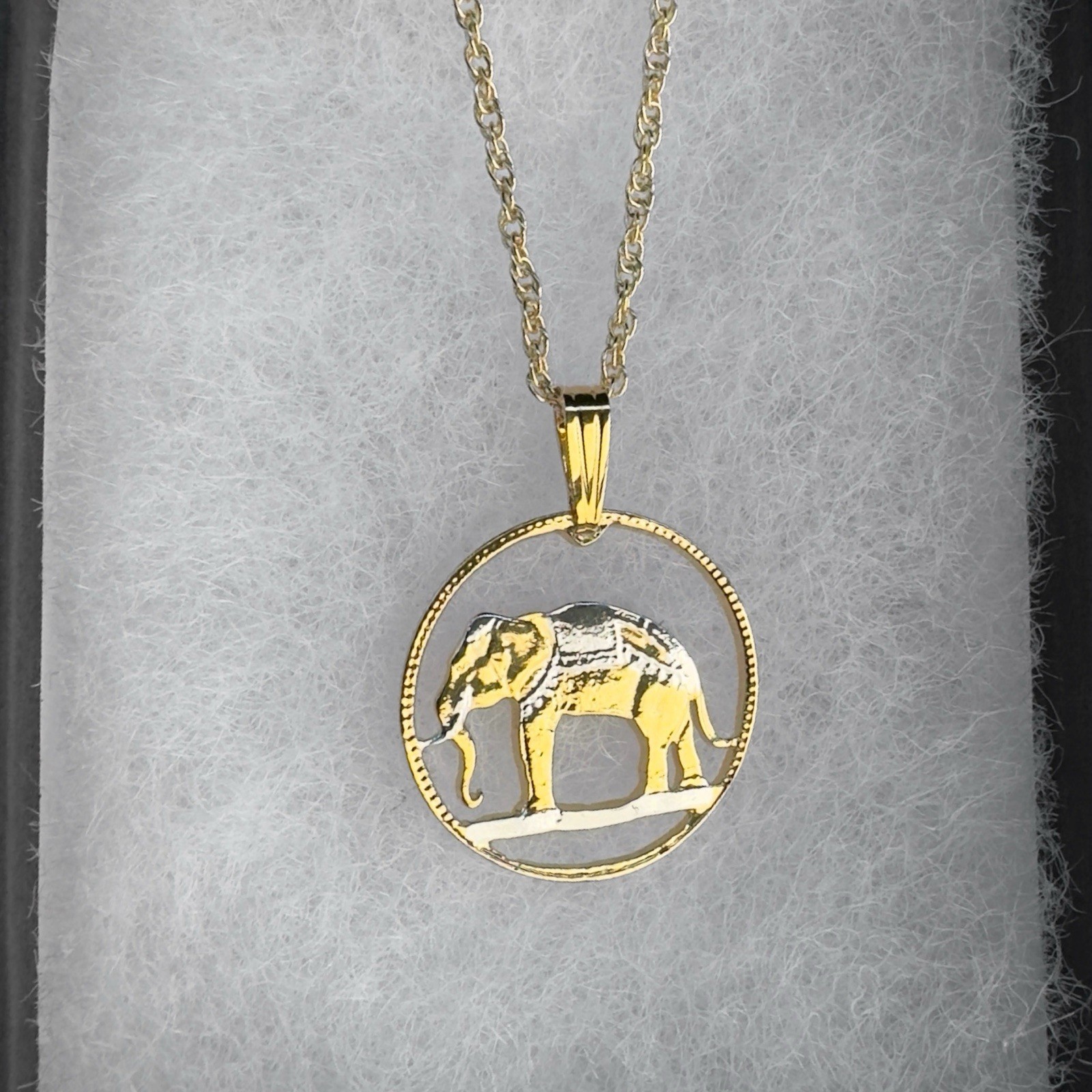 Littleton Coin Co. 14K Gold Plated Cutout Elephant Coin Rope Chain Necklace J200