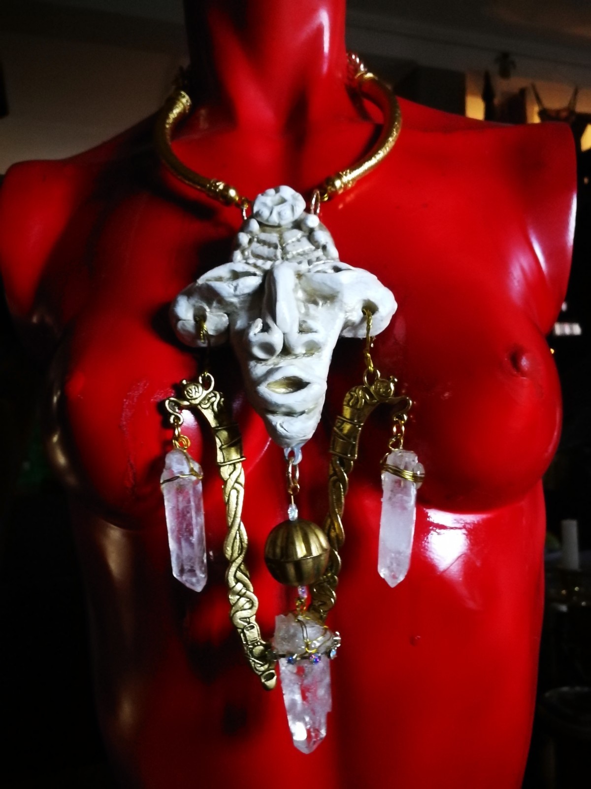 Luxury Jewelry Necklace Pendant Tribal Crystal Rock Charm Statement Ethnic Mask