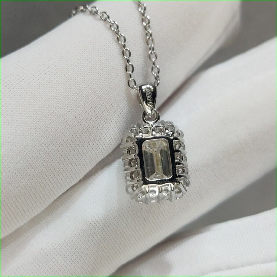 2.00Ct Lab Created Diamond Emerald Halo Pendant 14K White Gold Plated Free Chain