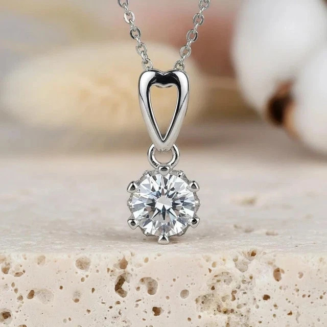 6mm Round cut Lab Grown Diamond 14k White Gold plated Solitaire Charm Pendant