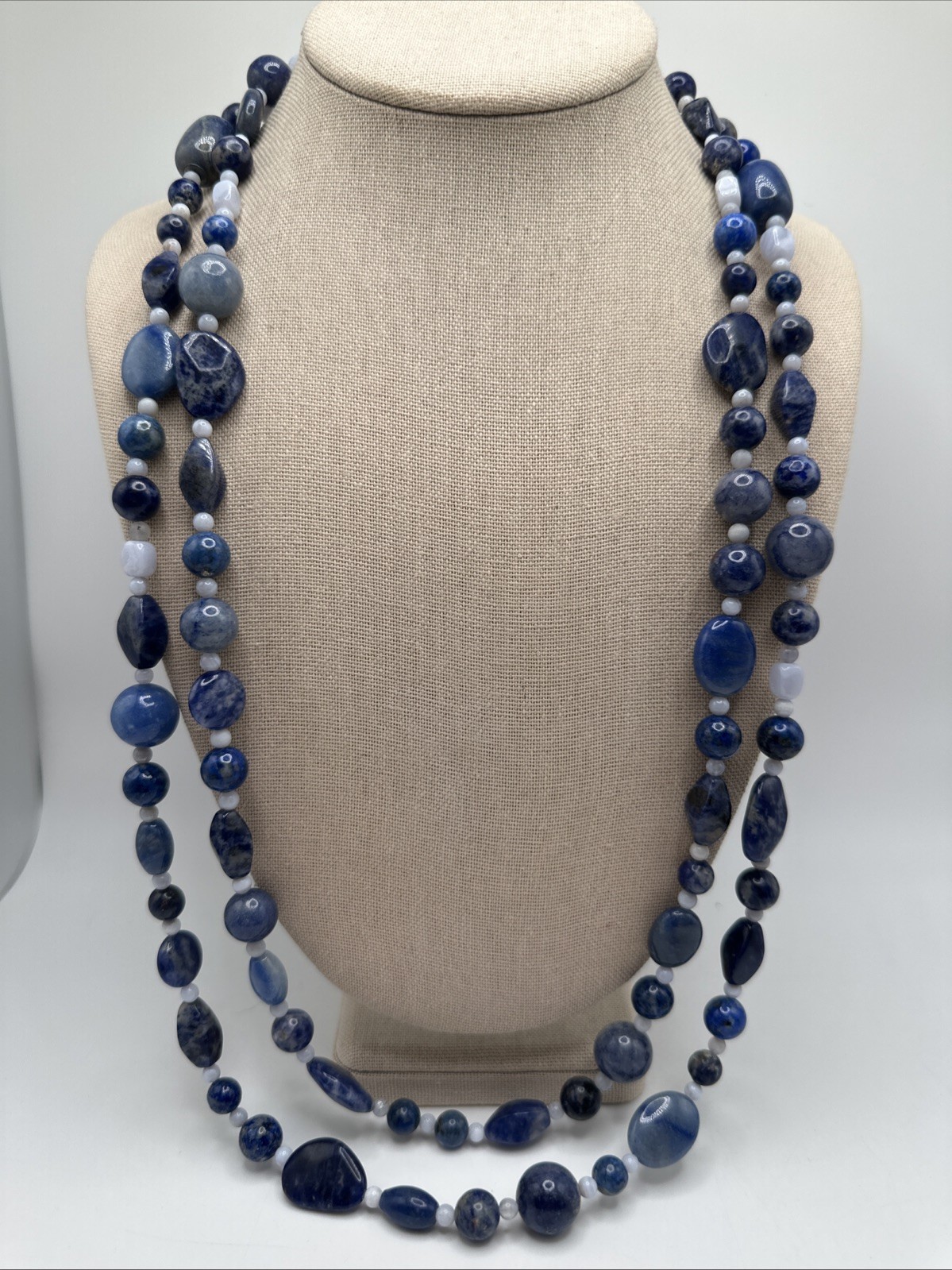 Jay King Long 60” Lapis & Blue Lace Agate & Sodalite 925 Chunky Beaded Necklace
