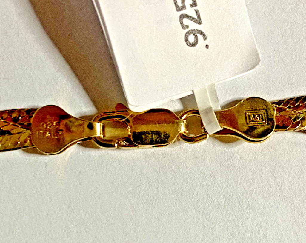 22K Gold Over Sterling Silver AGI Signed Tri Color Braided Necklace 18″ NOS 9.7g