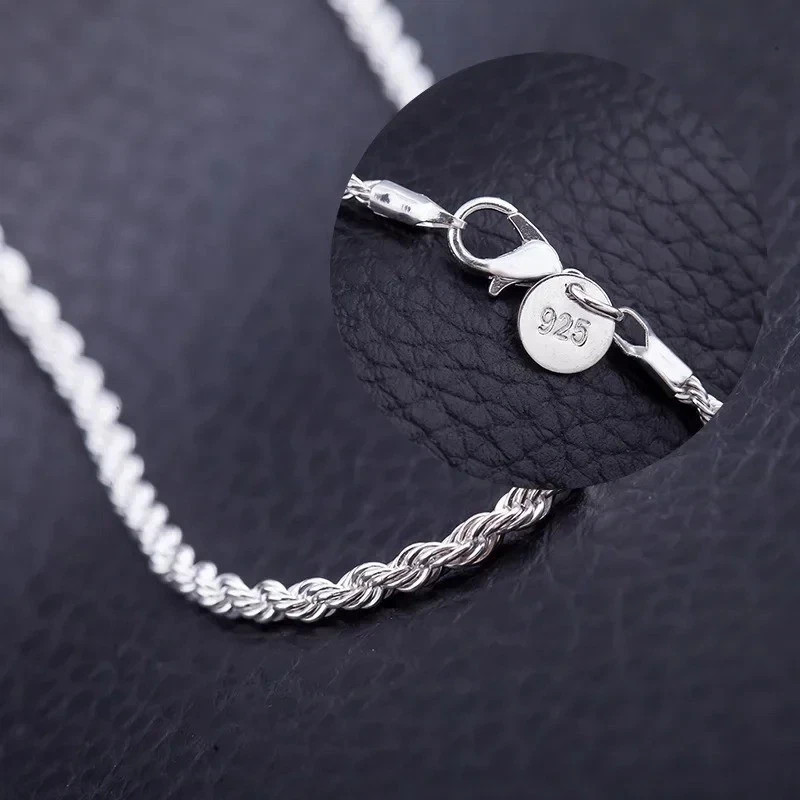4mm Solid 925 Sterling Silver Italian Rope Chain Necklace Diamond Cut Style