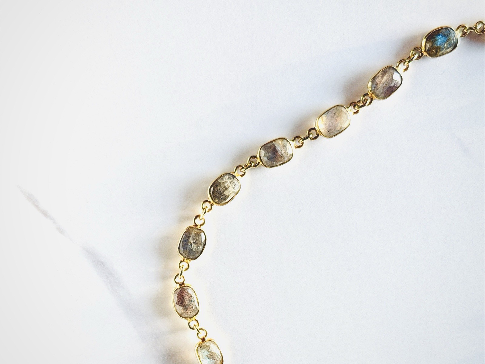 Genuine Moonstone Necklace 19.25” Yellow Gold Plated Sterling Silver Chain