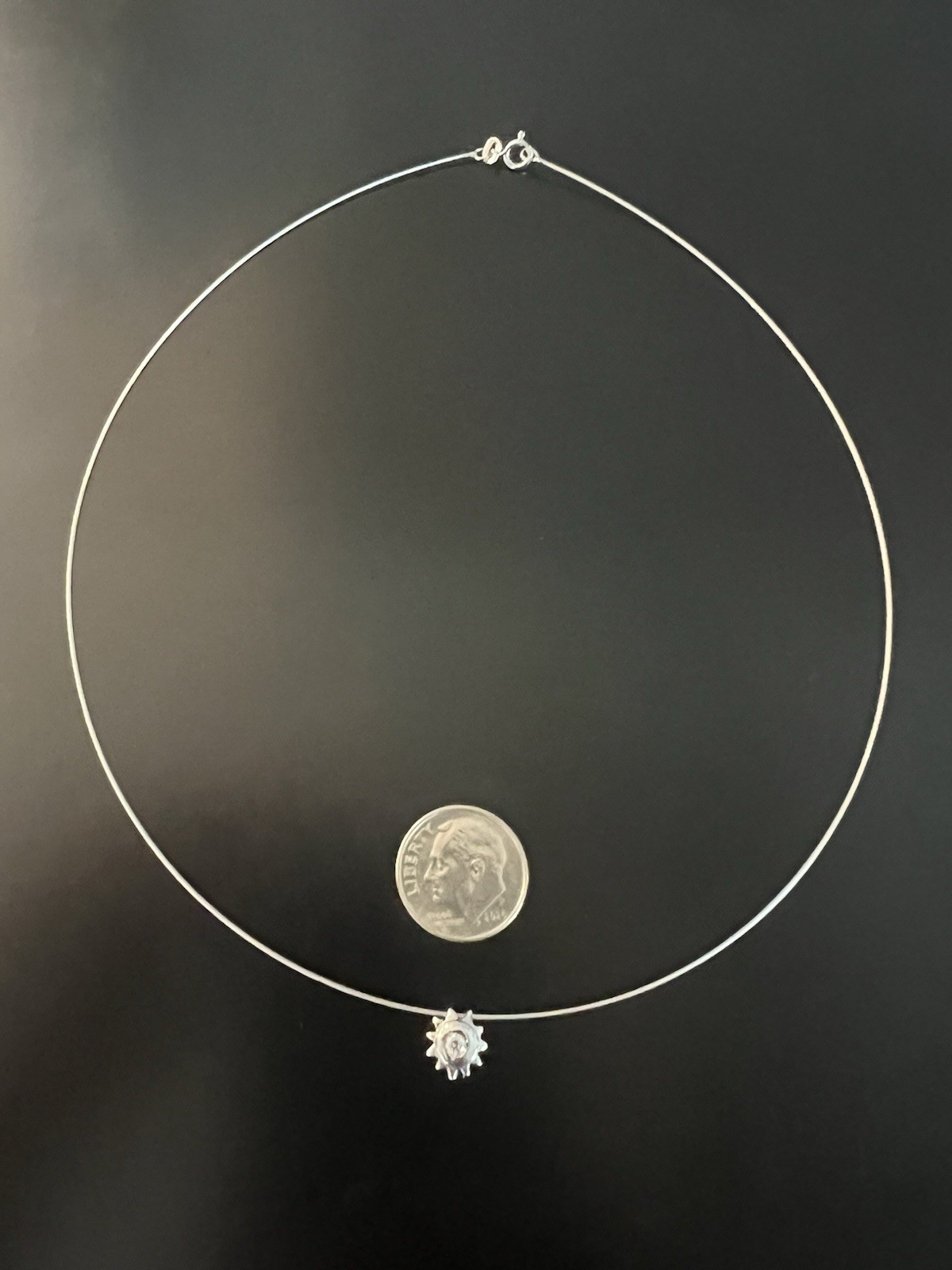 16″ 1mm White Gold Wire Choker with Small .03 Carat Diamond Sun Slide