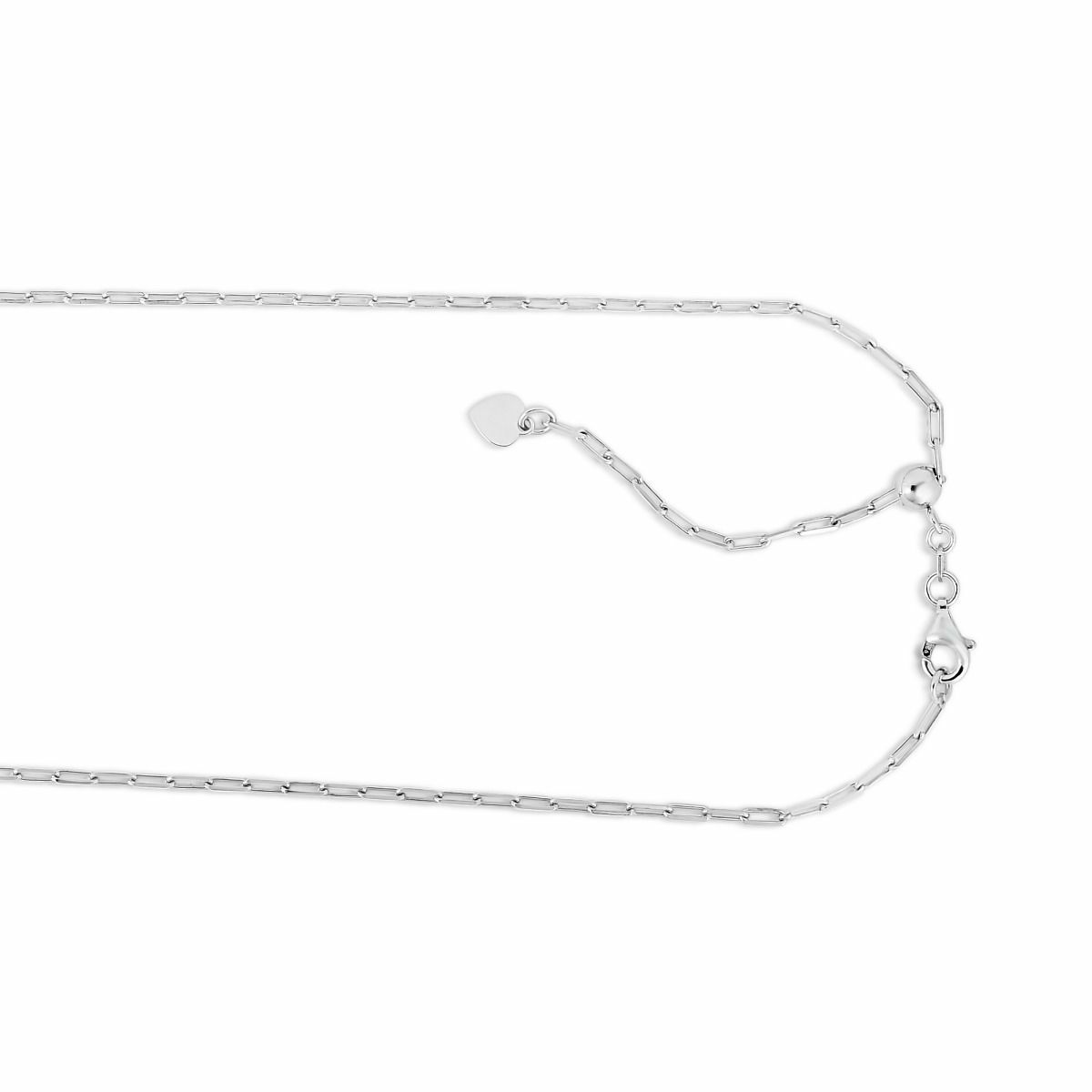 Adjustable 1.8mm Diamond Cut Paperclip Chain 14K White Gold-Plated Silver 925