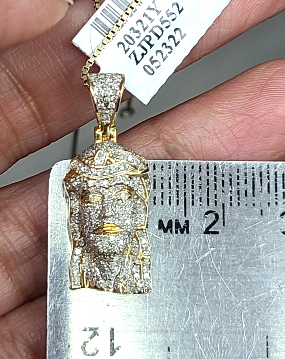 10K Yellow Gold Genuine Natural 0.85ctw Diamonds, Jesus face Pendant Charm 26mm