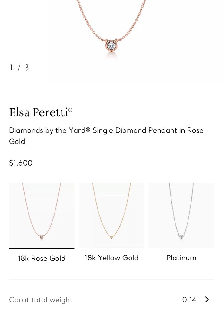 Tiffany and Co Elsa Peretti Rose Gold Single Diamond Necklace
