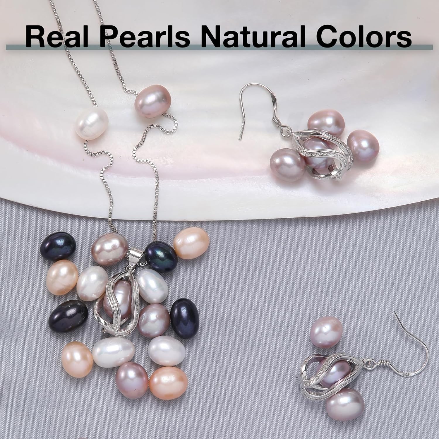 Pearl Jewelry Set for Women – Necklace & Earrings, Sterling Silver / Gold Plated