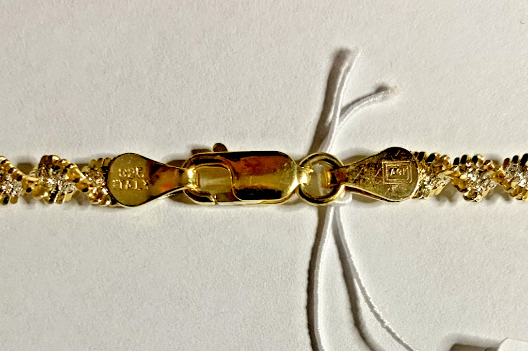 22K Gold over Sterling Silver AGI Signed 2-Tone Necklace, Italy, 30″, NOS 16.6g