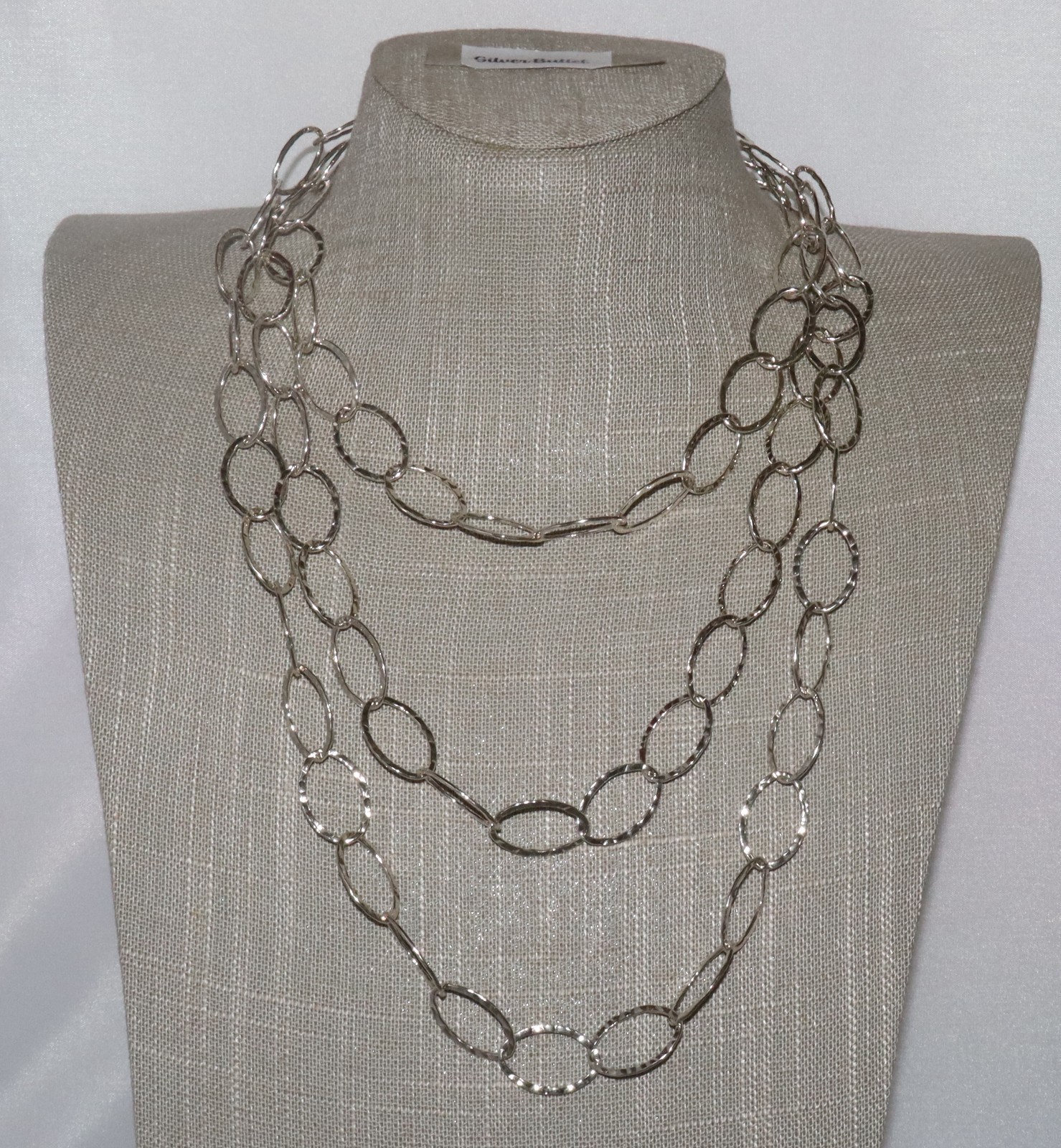 Vintage Prochain Sterling Silver Hammered Oval Link 60″ Long Necklace 51 grams