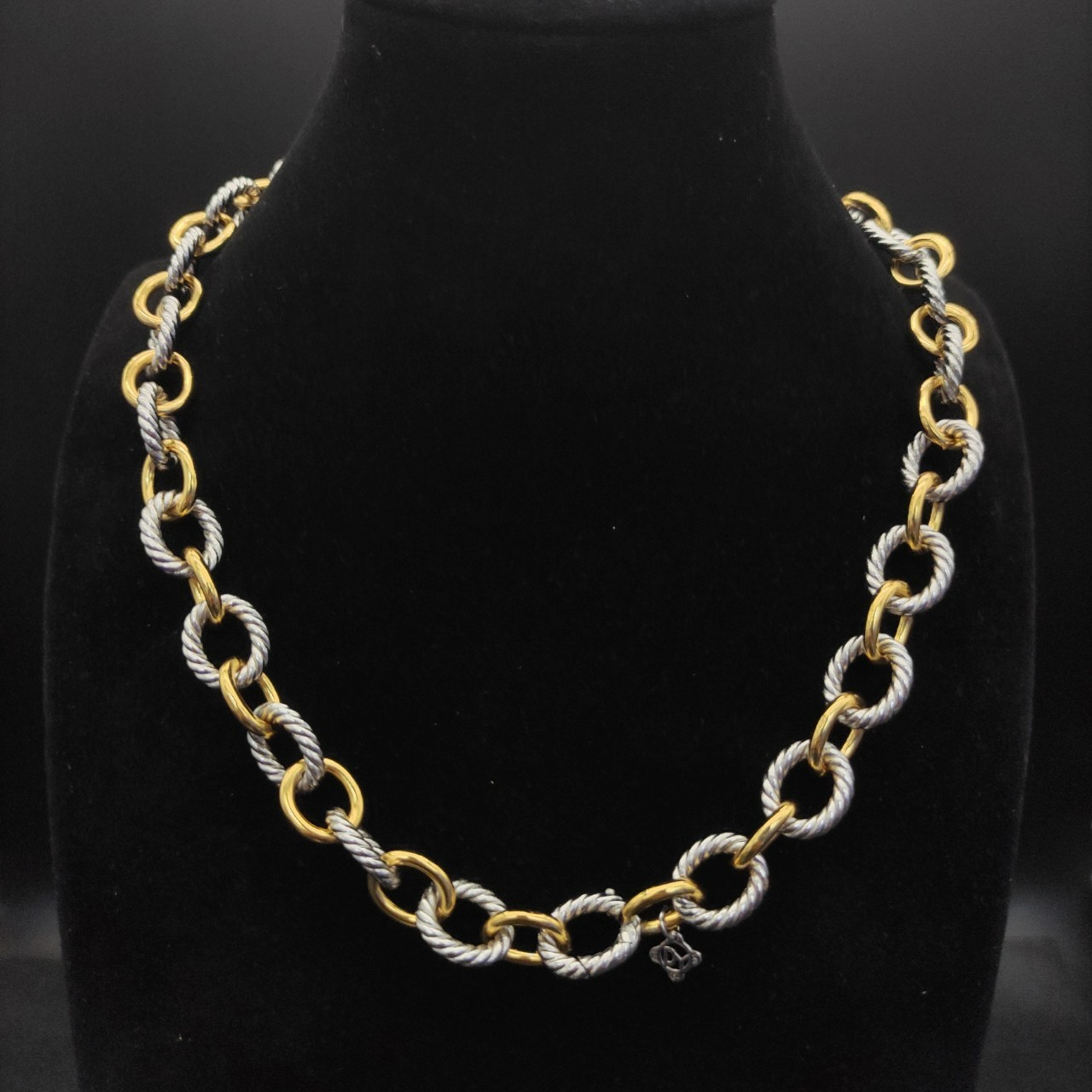 David Yurman Oval Link Chain Necklace Sterling Silver with 18K Yellow Gold 17.3″