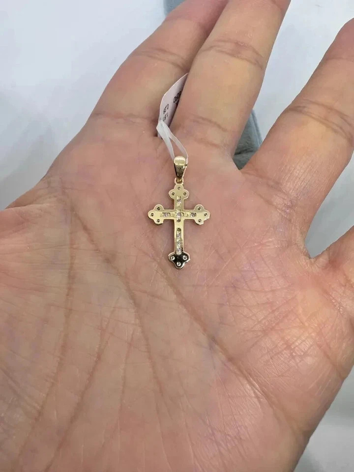 1.40Ct Round Cut Real Moissanite Cross Pendant 14K Yellow Gold Plated Silver